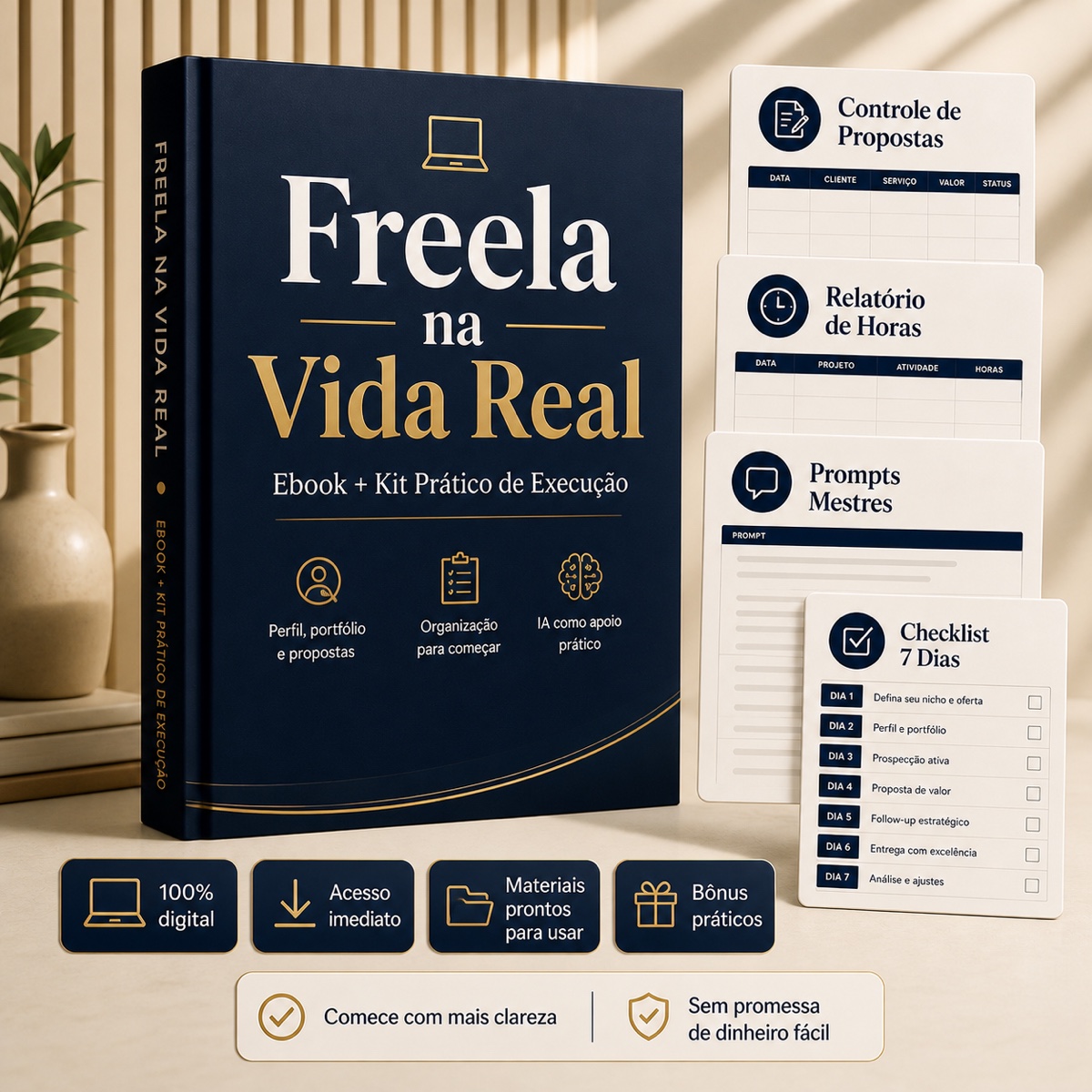 Mockup do ebook Freela na Vida Real com bônus práticos