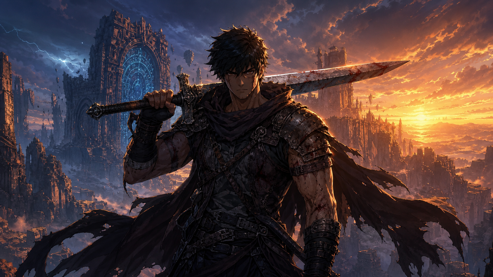 Arte oficial de Latna Saga com protagonista em destaque, atmosfera épica e composição de fantasia premium.