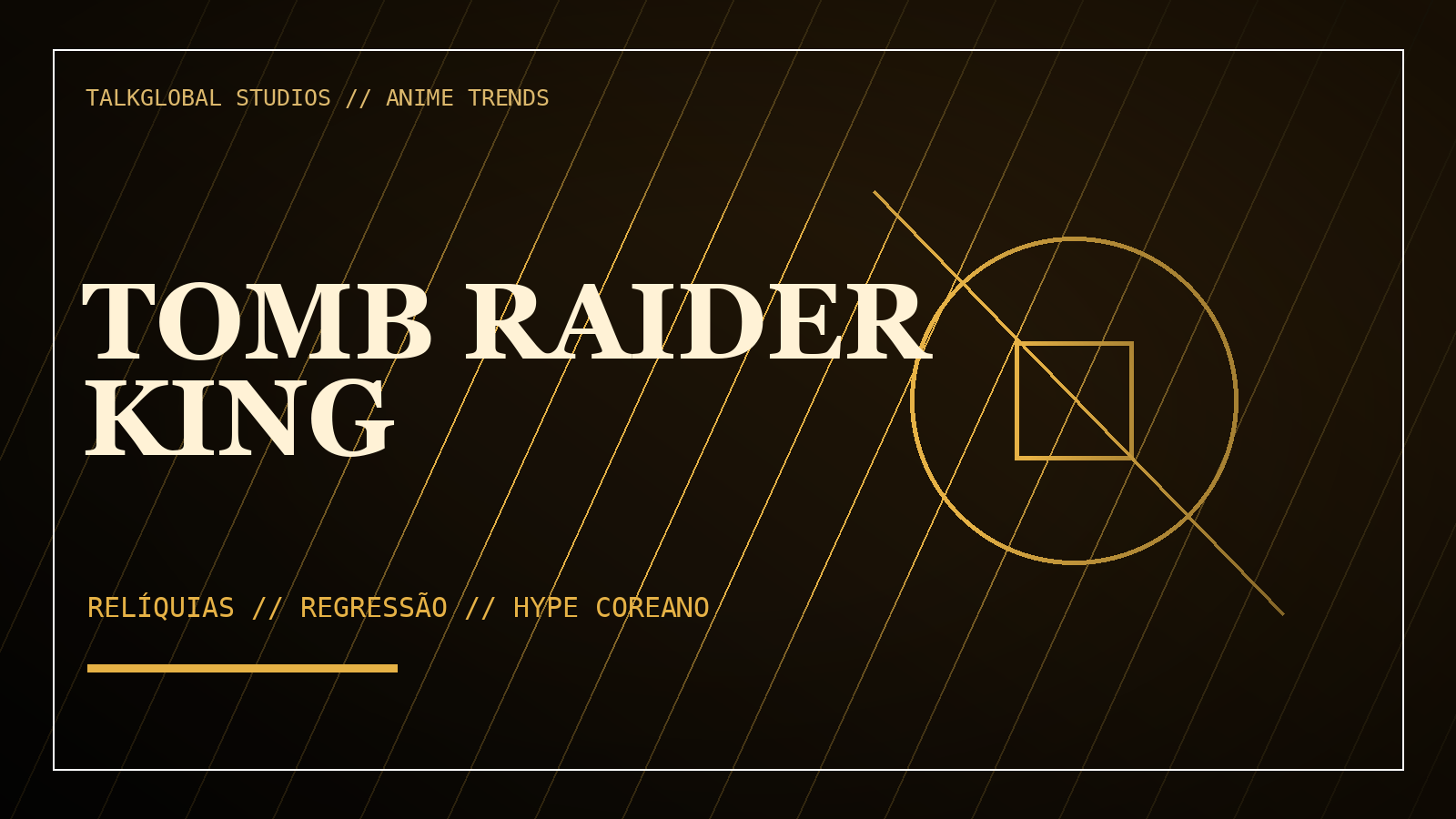 Composição editorial fiel de Tomb Raider King com relíquias, ruínas e atmosfera coreana de regressão, sem personagem inventado.