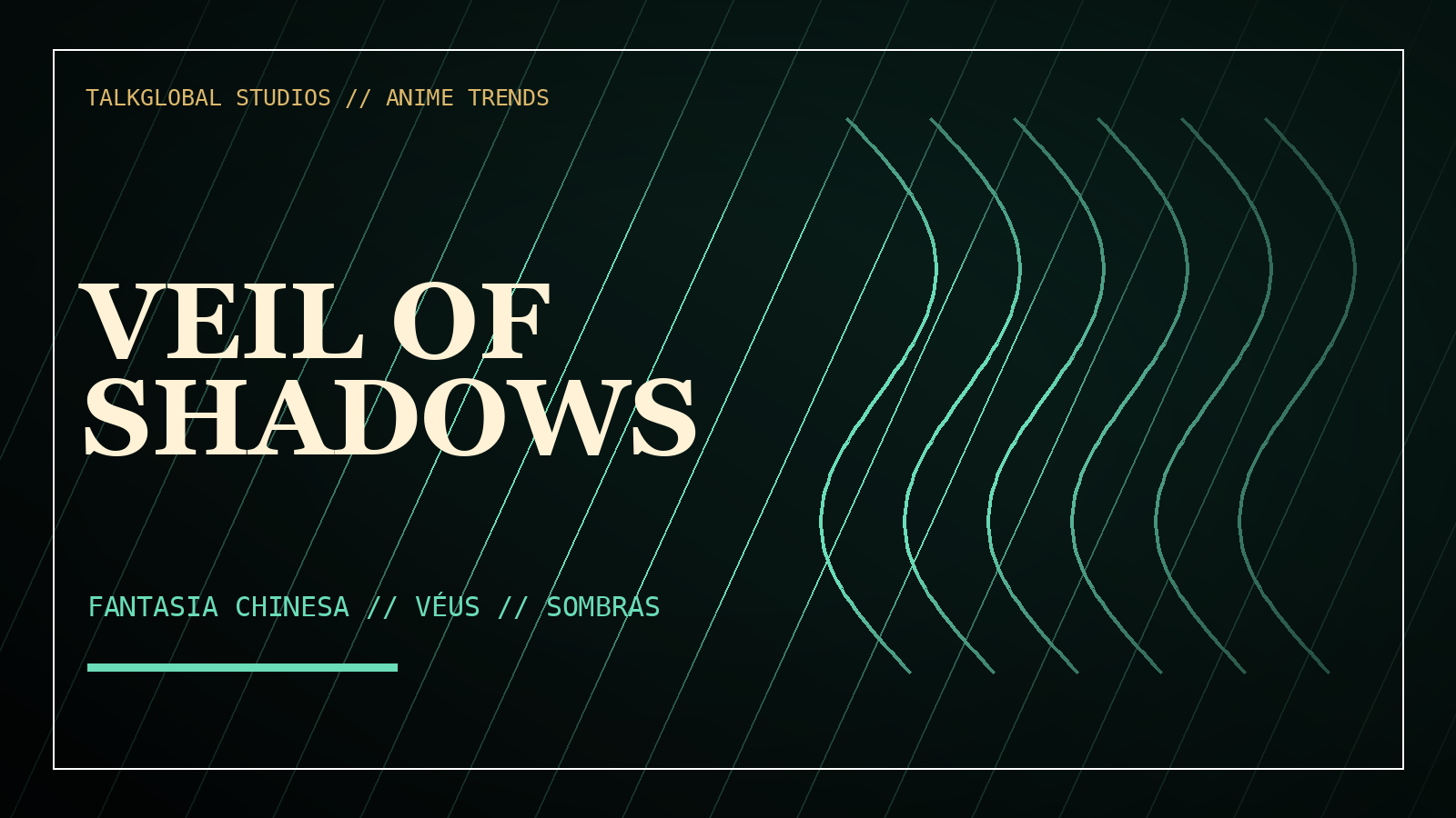 Composição editorial fiel de Veil of Shadows com véus, sombras e fantasia chinesa, sem personagem inventado.