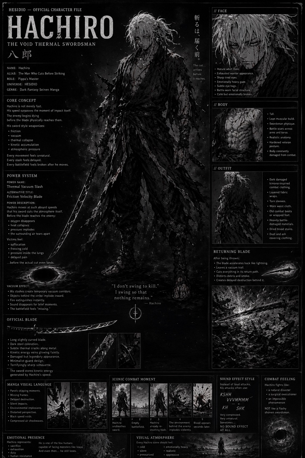 Dossiê visual oficial de Hachiro em HESIDIO